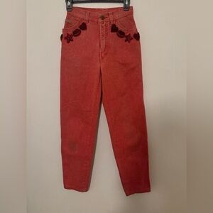 Escada Red Ankle Jeans with Star Accents